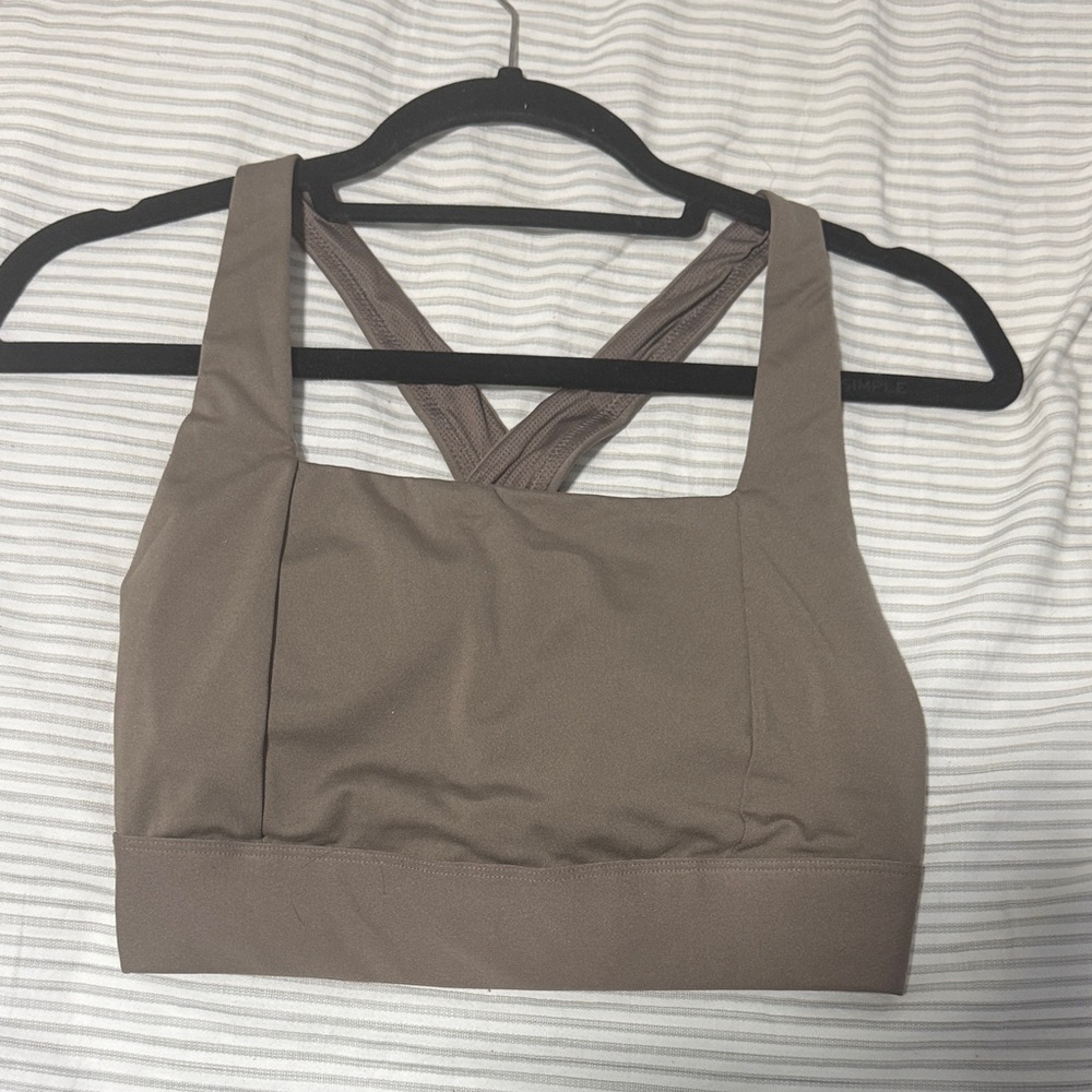 all in motion Taupe Square-Neck Crossback Sports Bra